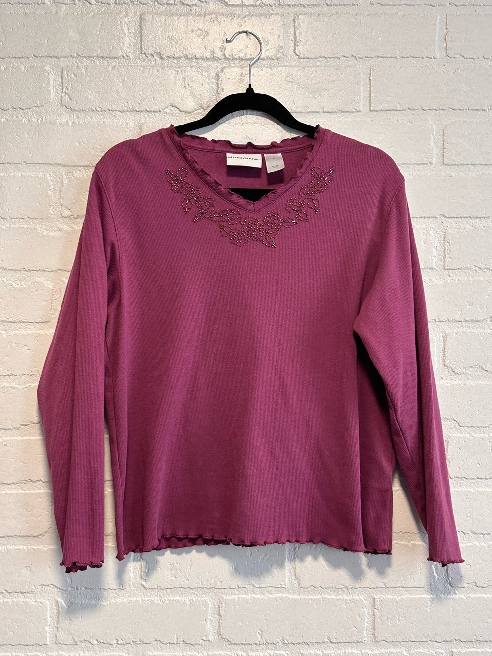 Alfred Dunner purple beaded long sleeve top